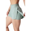 image:image90 Degree By Reflex Lightweight Workout Shorts 2 in 1 Running Yoga Gym Shorts with Inner Biker Short PocketsGreen Milieu WShort No Drawstring