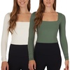 image:image90 Degree By Reflex 2 Pack Contour Long Sleeve Top Square Neck Lightweight Soft Cropped Shirt for WomenLaurel WreathGardenia