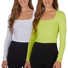 image:image90 Degree By Reflex 2 Pack Contour Long Sleeve Top Square Neck Lightweight Soft Cropped Shirt for WomenSharp GreenWhite