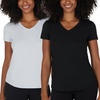 image:image90 Degree By Reflex Short Sleeve Top VNeck Soft Gym Shirt for Women  2 PackHeather Gray DawnBlack