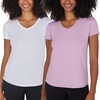 image:image90 Degree By Reflex Short Sleeve Top VNeck Soft Gym Shirt for Women  2 PackHeather Orchid HazeWhite