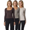 image:image90 Degree By Reflex Womens 3 Pack Ribbed Seamless Crew Neck Scoop Neck and Sqaure Neck Long Sleeve TopChocolate TorteSatelliteCrystal Gray