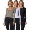 image:image90 Degree By Reflex Womens 3 Pack Ribbed Seamless Crew Neck Scoop Neck and Sqaure Neck Long Sleeve TopSatelliteWhiteBlack