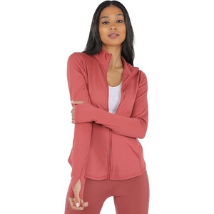 image:image90 Degree By Reflex Full Zip Running Track Jacket Lightweight Athletic Slim Fit Jacket with ThumbholesTerracotta High Low Hem