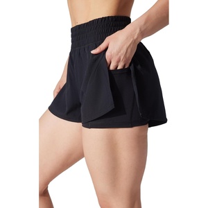 image:image90 Degree By Reflex Lightweight Workout Shorts 2 in 1 Running Yoga Gym Shorts with Inner Biker Short PocketsBlack WShort No Drawstring
