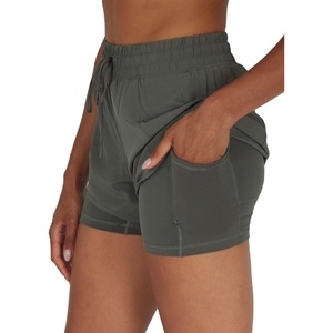 image:image90 Degree By Reflex Lightweight Workout Shorts 2 in 1 Running Yoga Gym Shorts with Inner Biker Short PocketsMulled Basil WShort