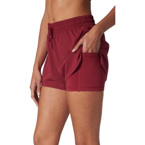 image:image90 Degree By Reflex Lightweight Workout Shorts 2 in 1 Running Yoga Gym Shorts with Inner Biker Short PocketsTibetan Red WShort