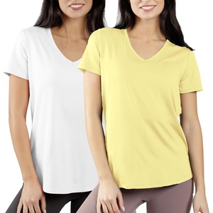 image:image90 Degree By Reflex Short Sleeve Top VNeck Soft Gym Shirt for Women  2 PackBleached LimeWhite