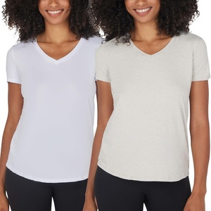 image:image90 Degree By Reflex Short Sleeve Top VNeck Soft Gym Shirt for Women  2 PackHeather Nacreous CloudWhite