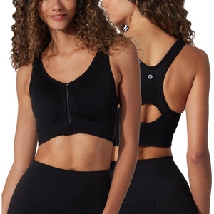 image:image90 Degree By Reflex Womens 2 Pack Zip Front Bra Seamless Textured Racerback Performance Supportive Sports BraBlackBlack