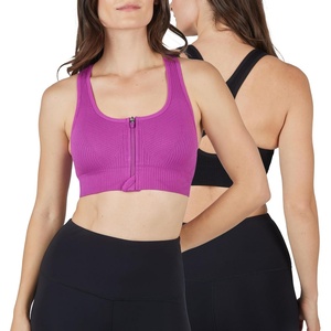 image:image90 Degree By Reflex Womens 2 Pack Zip Front Bra Seamless Textured Racerback Performance Supportive Sports BraCloverBlack