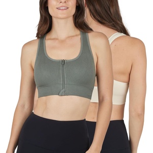 image:image90 Degree By Reflex Womens 2 Pack Zip Front Bra Seamless Textured Racerback Performance Supportive Sports BraMulled BasilWhitecap Gray