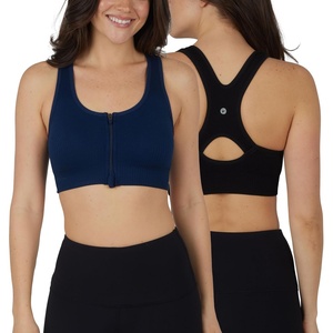 image:image90 Degree By Reflex Womens 2 Pack Zip Front Bra Seamless Textured Racerback Performance Supportive Sports BraPageant BlueBlack
