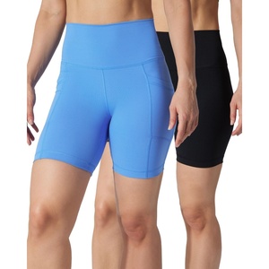 image:image90 Degree By Reflex Womens High Waisted Biker Shorts Ribbed Workout Yoga Running Tummy Control Spandex ShortMarina W  Pocket  Black No Pocket 7