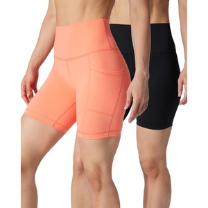 image:image90 Degree By Reflex Womens High Waisted Biker Shorts Ribbed Workout Yoga Running Tummy Control Spandex ShortPersimmon W  Pocket  Black No Pocket 7