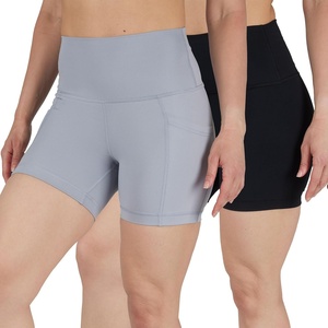 image:image90 Degree By Reflex Womens High Waisted Biker Shorts Ribbed Workout Yoga Running Tummy Control Spandex ShortSleet W  Pocket  Black No Pocket 5