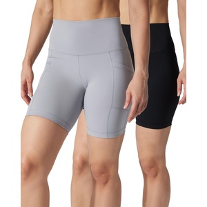 image:image90 Degree By Reflex Womens High Waisted Biker Shorts Ribbed Workout Yoga Running Tummy Control Spandex ShortSleet W  Pocket  Black No Pocket 7