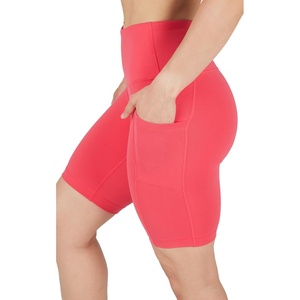 image:image90 Degree By Reflex Womens High Waisted Biker Shorts with Side Pockets Workout Shorts 5 7 9Calypso Red 9