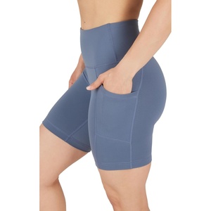 image:image90 Degree By Reflex Womens High Waisted Biker Shorts with Side Pockets Workout Shorts 5 7 9Grisaille 7
