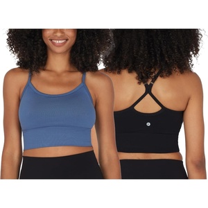 image:image90 Degree By Reflex Womens Seamless Cami Longline Bra  Round Neck Workout Racerback Tank Top2pk  Bering Sea  Black