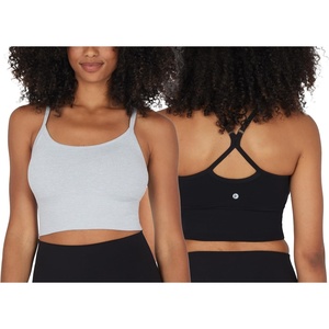image:image90 Degree By Reflex Womens Seamless Cami Longline Bra  Round Neck Workout Racerback Tank Top2pk  Heather Grey  Black