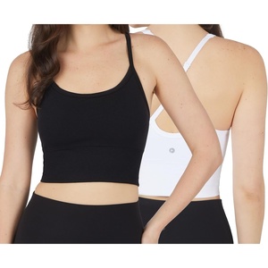image:image90 Degree By Reflex Womens Seamless Cami Longline Bra  Round Neck Workout Racerback Tank Top2pk  White  Black