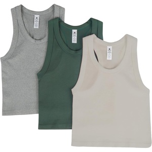 image:image90 Degree By Reflex Womens Seamless Tank Ribbed Fitted Racerback WaistLength Top 3 PackDark ForestHtrgreyCrystal Gray
