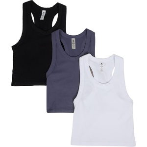 image:image90 Degree By Reflex Womens Seamless Tank Ribbed Fitted Racerback WaistLength Top 3 PackGrisailleWhiteBlack