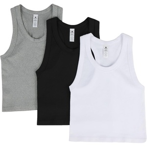 image:image90 Degree By Reflex Womens Seamless Tank Ribbed Fitted Racerback WaistLength Top 3 PackWhiteHeather GreyBlack