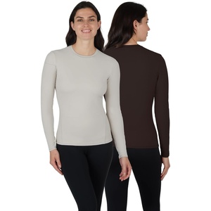 image:image90 Degree by Reflex Womens Long Sleeve Top Contour Sculpt Fitted Crew Workout ShirtShadow RockChocolate Mousse
