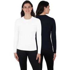 image:image90 Degree by Reflex Womens Long Sleeve Top Contour Sculpt Fitted Crew Workout ShirtWhite DoveBlack