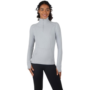 image:imageYogalicious Half Zip Lightweight Workout Long Sleeve Athletic Jacket with Front Pockets and ThumbholesHeather Light Grey