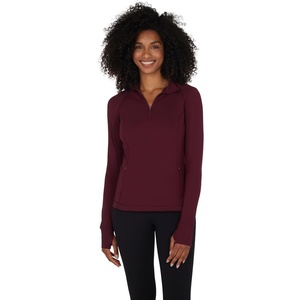 image:imageYogalicious Half Zip Lightweight Workout Long Sleeve Athletic Jacket with Front Pockets and ThumbholesWindsor Wine