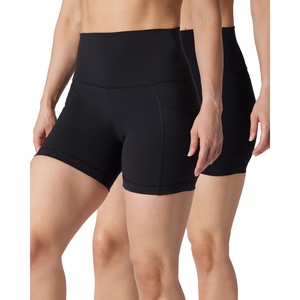 image:imageYogalicious Womens 5 7 High Waisted Biker Shorts Squat Proof Workout Yoga Short 2 PackBlack WPocket  Black No Pocket 5