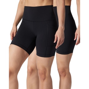 image:imageYogalicious Womens 5 7 High Waisted Biker Shorts Squat Proof Workout Yoga Short 2 PackBlack WPocket  Black No Pocket 7