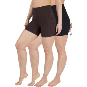 image:imageYogalicious Womens 5 7 High Waisted Biker Shorts Squat Proof Workout Yoga Short 2 PackChocolatetorte WPocket  Black No Pocket 5