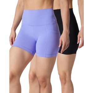 image:imageYogalicious Womens 5 7 High Waisted Biker Shorts Squat Proof Workout Yoga Short 2 PackDeep Periwinkle W Pocket  Black No Pocket 5