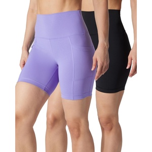 image:imageYogalicious Womens 5 7 High Waisted Biker Shorts Squat Proof Workout Yoga Short 2 PackDeep Periwinkle W Pocket  Black No Pocket 7