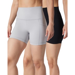 image:imageYogalicious Womens 5 7 High Waisted Biker Shorts Squat Proof Workout Yoga Short 2 PackHtr Grey WPocket  Black No Pocket 5