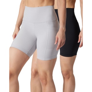 image:imageYogalicious Womens 5 7 High Waisted Biker Shorts Squat Proof Workout Yoga Short 2 PackHtr Grey WPocket  Black No Pocket 7
