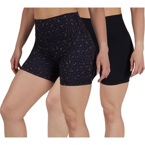 image:imageYogalicious Womens 5 7 High Waisted Biker Shorts Squat Proof Workout Yoga Short 2 PackLeopardblackBlack 5