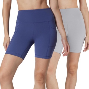 image:imageYogalicious Womens 5 7 High Waisted Biker Shorts Squat Proof Workout Yoga Short 2 PackSkipperblue WPocket  Htr Grey No Pocket 7