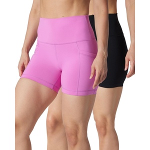 image:imageYogalicious Womens 5 7 High Waisted Biker Shorts Squat Proof Workout Yoga Short 2 PackSpringcrocus WPocket  Black No Pocket 5