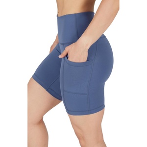 image:imageYogalicious Womens High Waisted Biker Shorts Workout Running Spandex Yoga Shorts 35 5 7 9Gray Blue 7