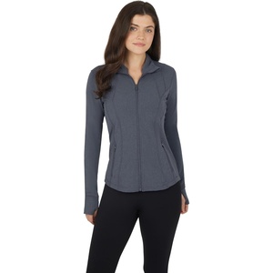 image:imageYogalicious Womens Ultra Soft Lightweight Full Zip Yoga Jacket with PocketsHeather Charcoal Nude Tech