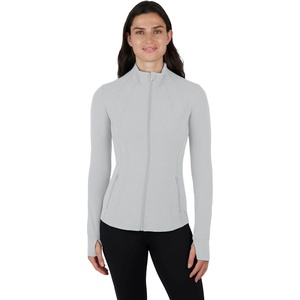 image:imageYogalicious Womens Ultra Soft Lightweight Full Zip Yoga Jacket with PocketsHeather Light Grey Nude Tech
