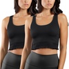 image:image90 Degree By Reflex Ribbed Lettuce Edge Cropped Tank Top Long Line Bra  2 Pack2 Pk  Black  Black