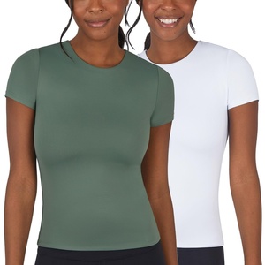 image:image90 Degree By Reflex 2 Pack Contour Short Sleeve Shirt Crew Neck TeeLaurel WreathWhite Full Length