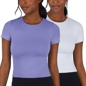 image:image90 Degree By Reflex 2 Pack Contour Short Sleeve Shirt Crew Neck TeePersian JewelWhite Cropped
