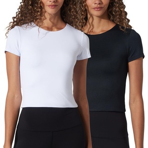 image:image90 Degree By Reflex 2 Pack Contour Short Sleeve Shirt Crew Neck TeeWhiteBlack Cropped